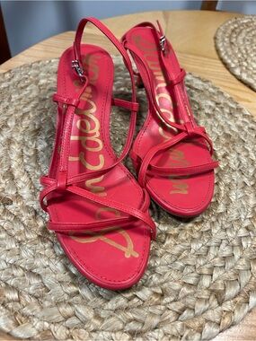 Sam Edelman Coral Red Strappy Slingback Heels